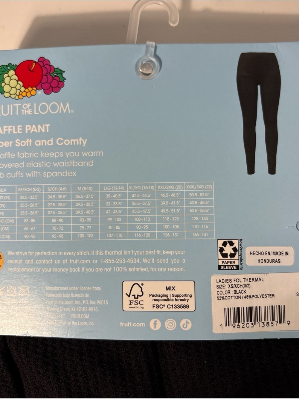 Fruit of the Loom 2 Black Waffle Crew Long Sleeve Tops & 1 bottom xs - Picture 7 of 8
